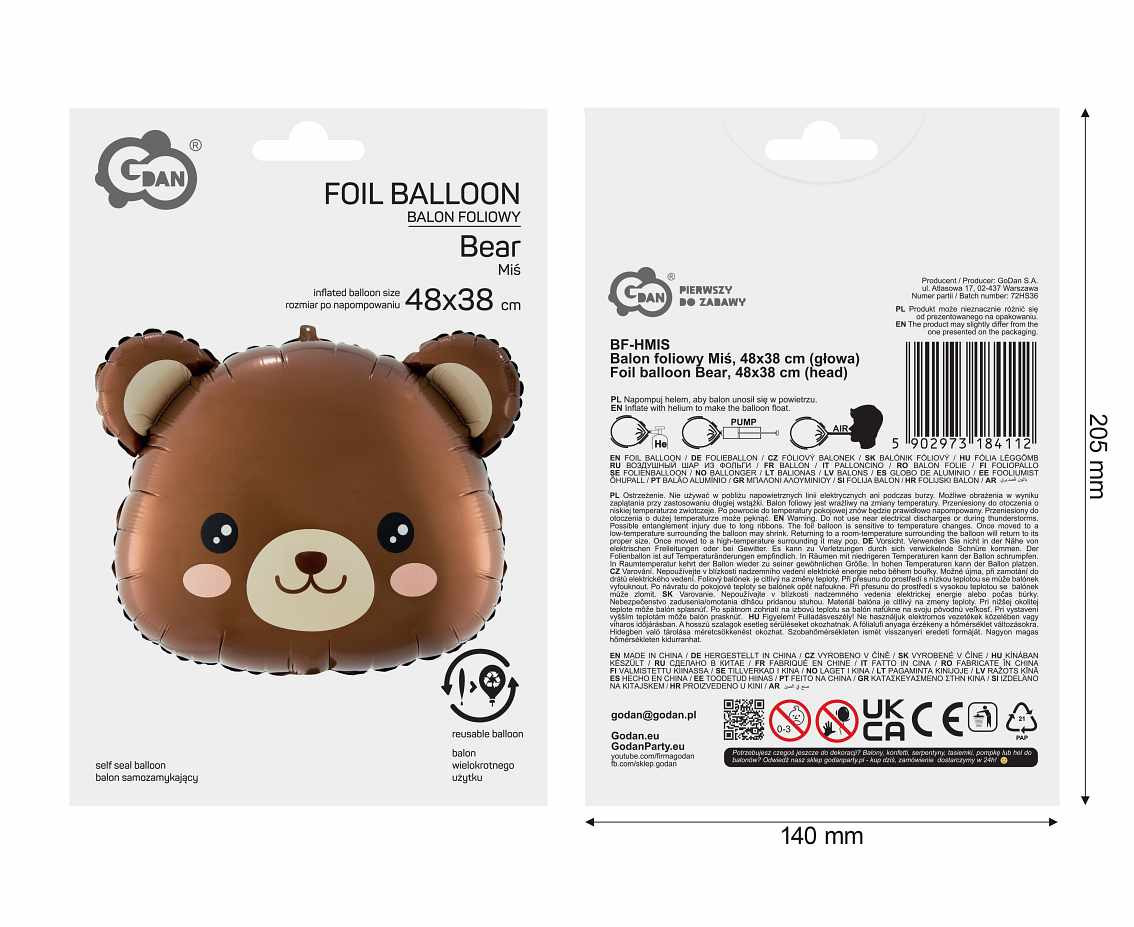 Foil balloon Bear, 48x38 cm (head)